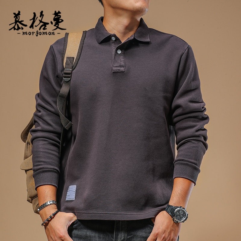 长袖t恤男春秋季新款美式复古简约百搭重磅翻领休闲上衣polo衫男,男装,T恤,淘宝优惠券,粉丝福利购,淘宝优惠卷