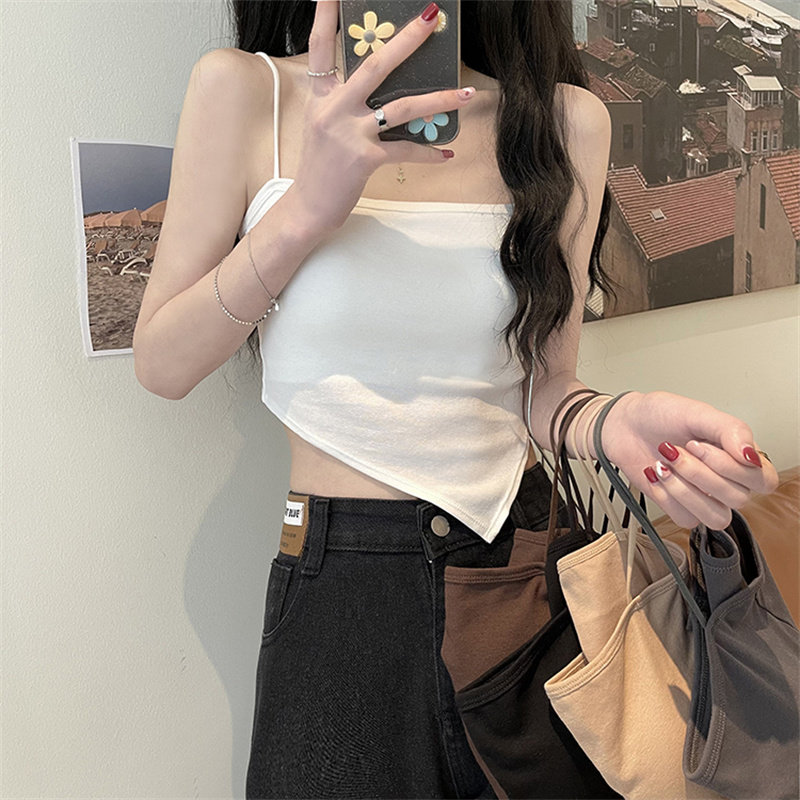 白色吊带背心女夏季带胸垫内搭外穿辣妹海边小紧身短款针织女上衣