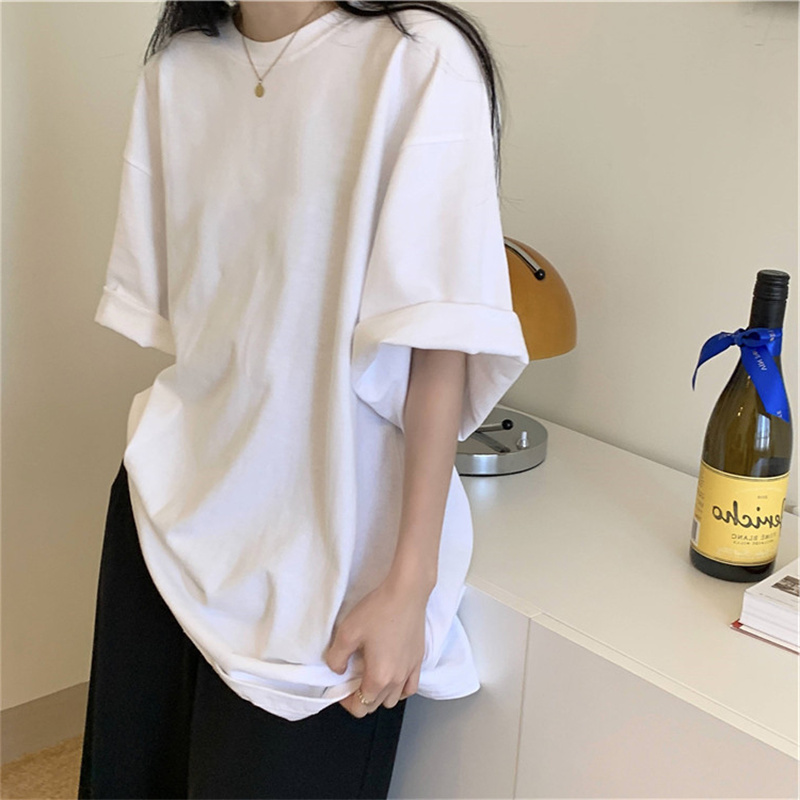 纯棉白色t恤女短袖春夏季2023新款宽松内搭打底衫t桖半袖纯色上衣