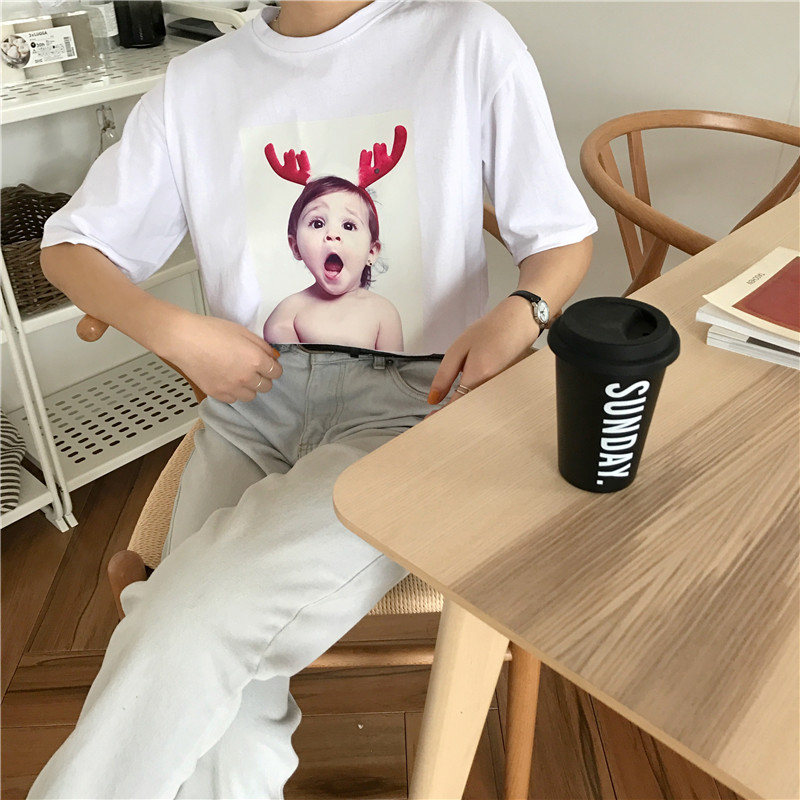 Ïļ¾2018пî¶ÌÐäÅ®º«°æ³±¿íËɰٴîÐÝÏÐt-shirtÓ¡»¨°ëÐä³±ÉÏÒÂÅ®