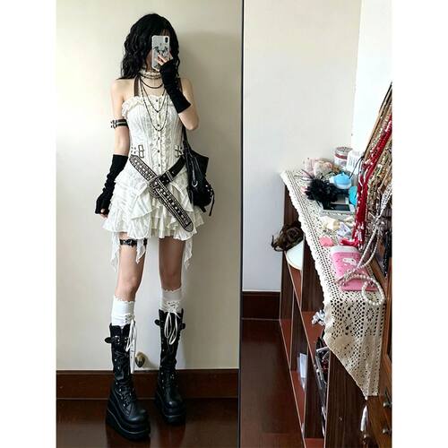 梦境交错 古早vintage设计感无袖收腰辣妹连衣裙夏季新款甜酷穿搭