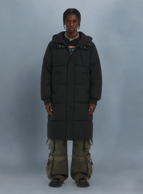 BCFR冬季加厚宽松棉服新款黑色过膝中长款保暖棉衣