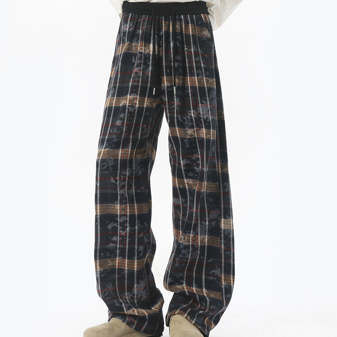 FLASH ELF格子卫裤2025新款秋冬季裤子直筒长裤男女重磅保暖宽松