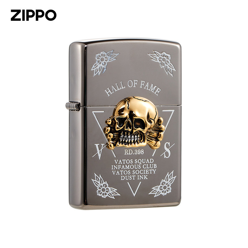 ZIPPO官方旗舰店防风煤油打火机韩版原版进口镀金头骨收藏送礼