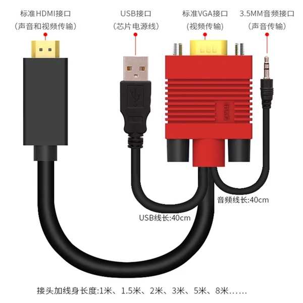 VGA转HDMI线转换器公转公电脑连接电视显示器接口高清接头带音频