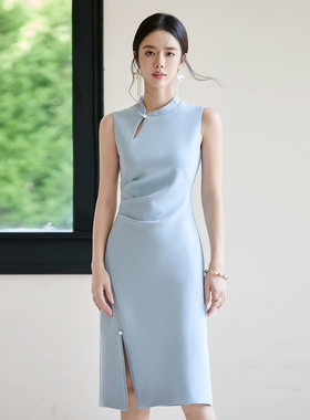 宴会礼服浅蓝色新中式旗袍裙