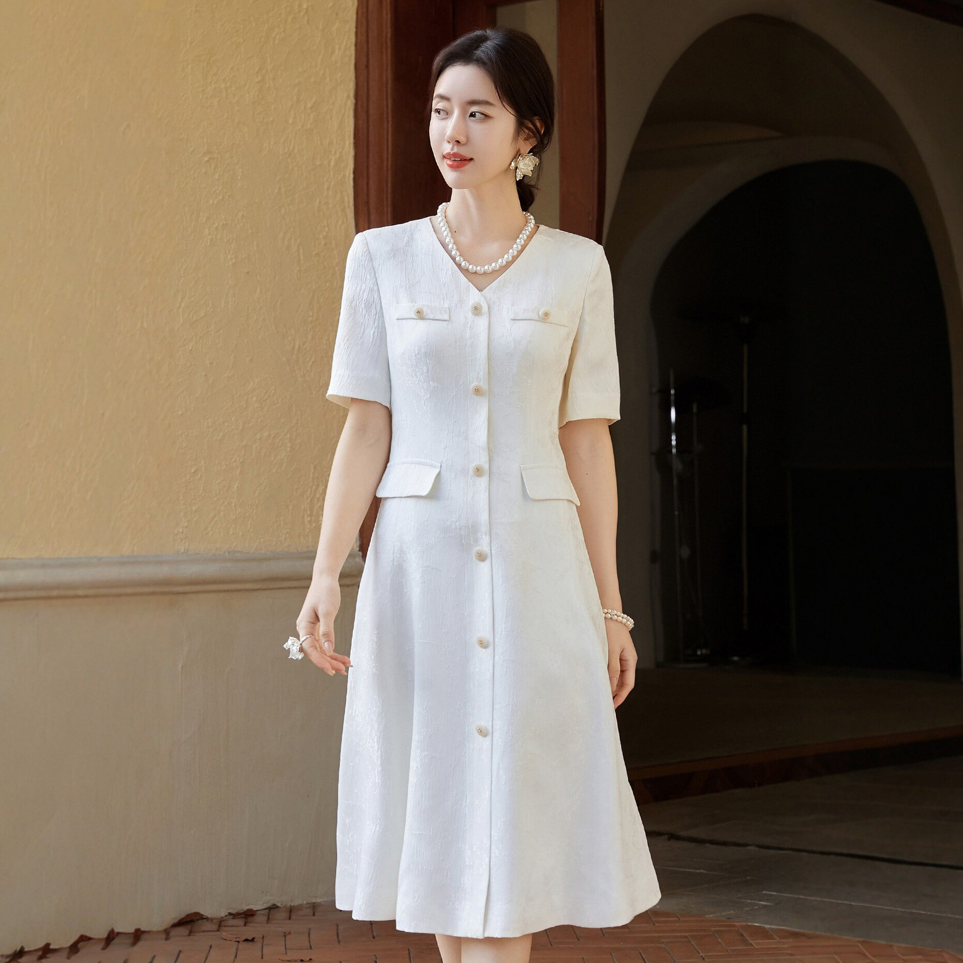 宴会礼服新中式连衣裙女夏季气质提花国风高级感小香风主持人正装