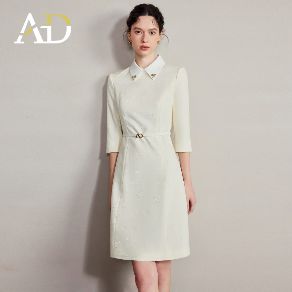 AD米白色连衣裙女新款礼服工作服