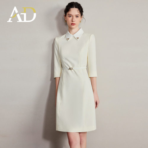 AD米白色连衣裙女新款礼服工作服