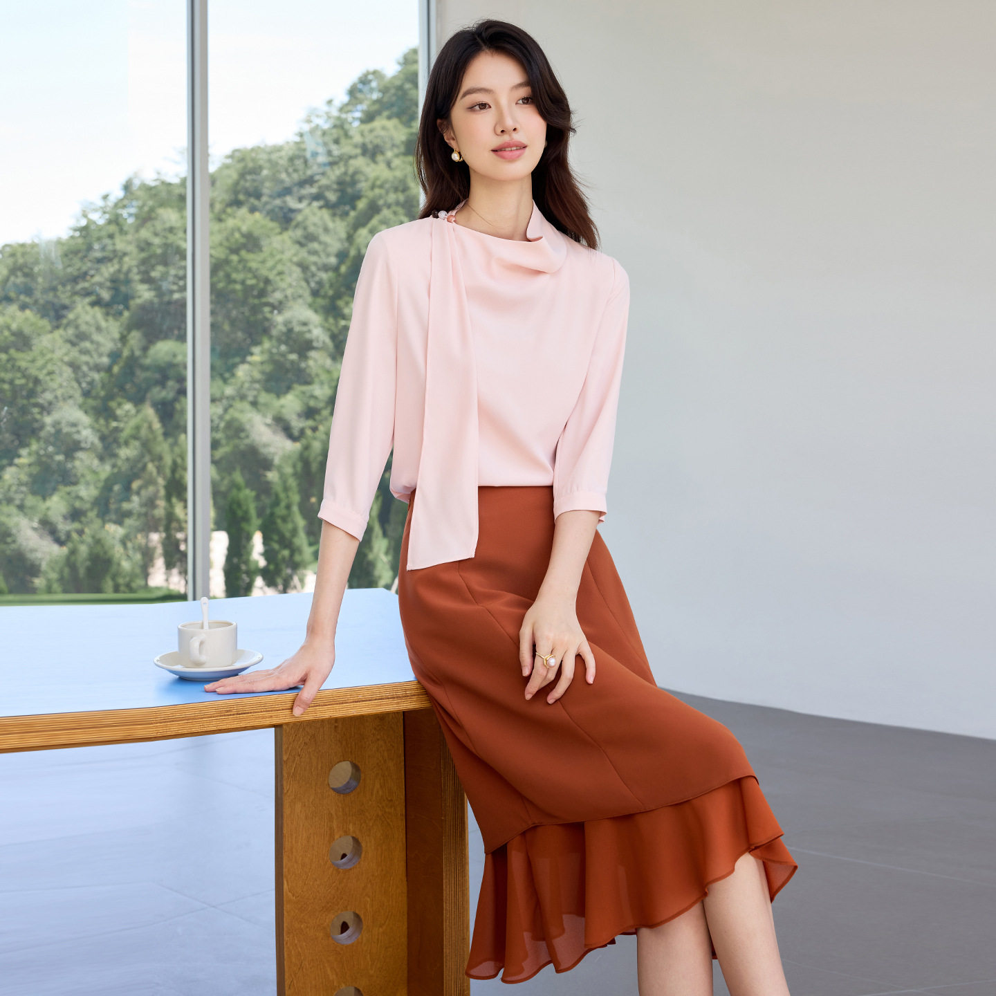 宴会礼服设计感优雅飘带衬衫套装