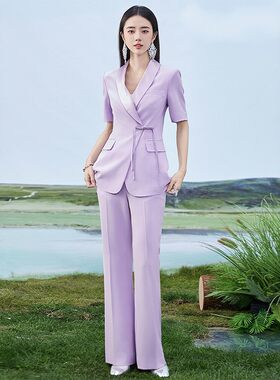宴会礼服新中式紫色国风西装套装