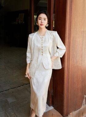 新中式西装套装夏季提花西服礼服