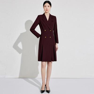 高级感深红色职业西装连衣裙长袖