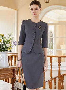 AD正式场合轻奢深灰色西装套装女高端两件套高级感主持人时尚正装