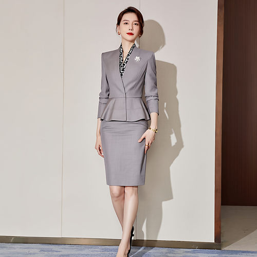 灰色西装套装女职业装春秋工作服