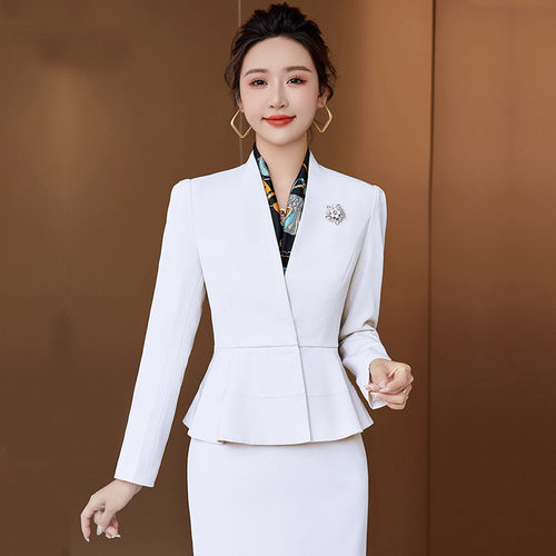 高端白色前台职业西装外套工作服