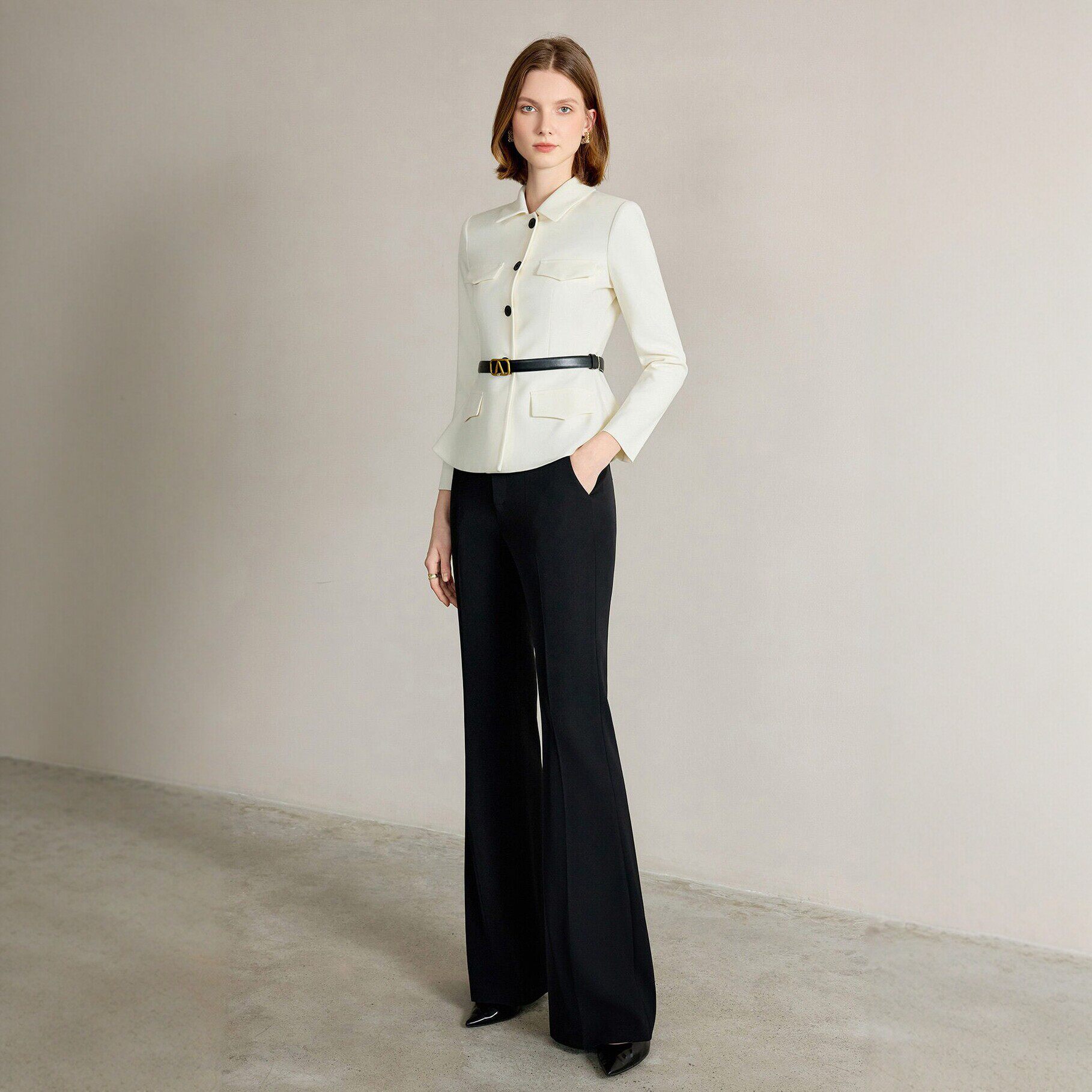 AD高端米白色西装套装西服女两件套小个子职场长袖职业装时尚工装