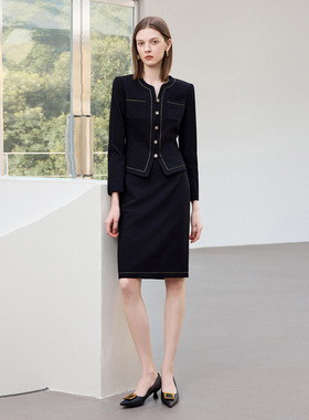 AD小香风黑色套装职业主持人主播女长袖外套宴会礼服珠宝店工作服