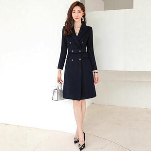 职业羊毛呢大衣女正装加厚保暖冬中长款外套前台销售部工装工作服