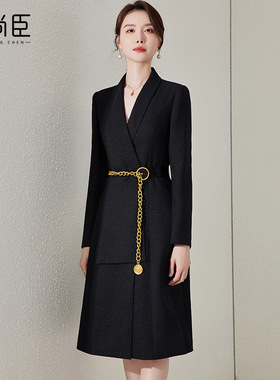 艾尚臣主持人高端连衣裙高级感接待珠宝店黑色售楼部女长袖工作服