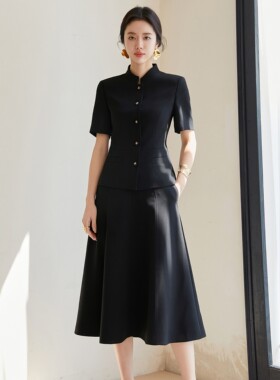 宴会礼服黑色新中式国风套装西装套裙女伞裙两件套高端职业装