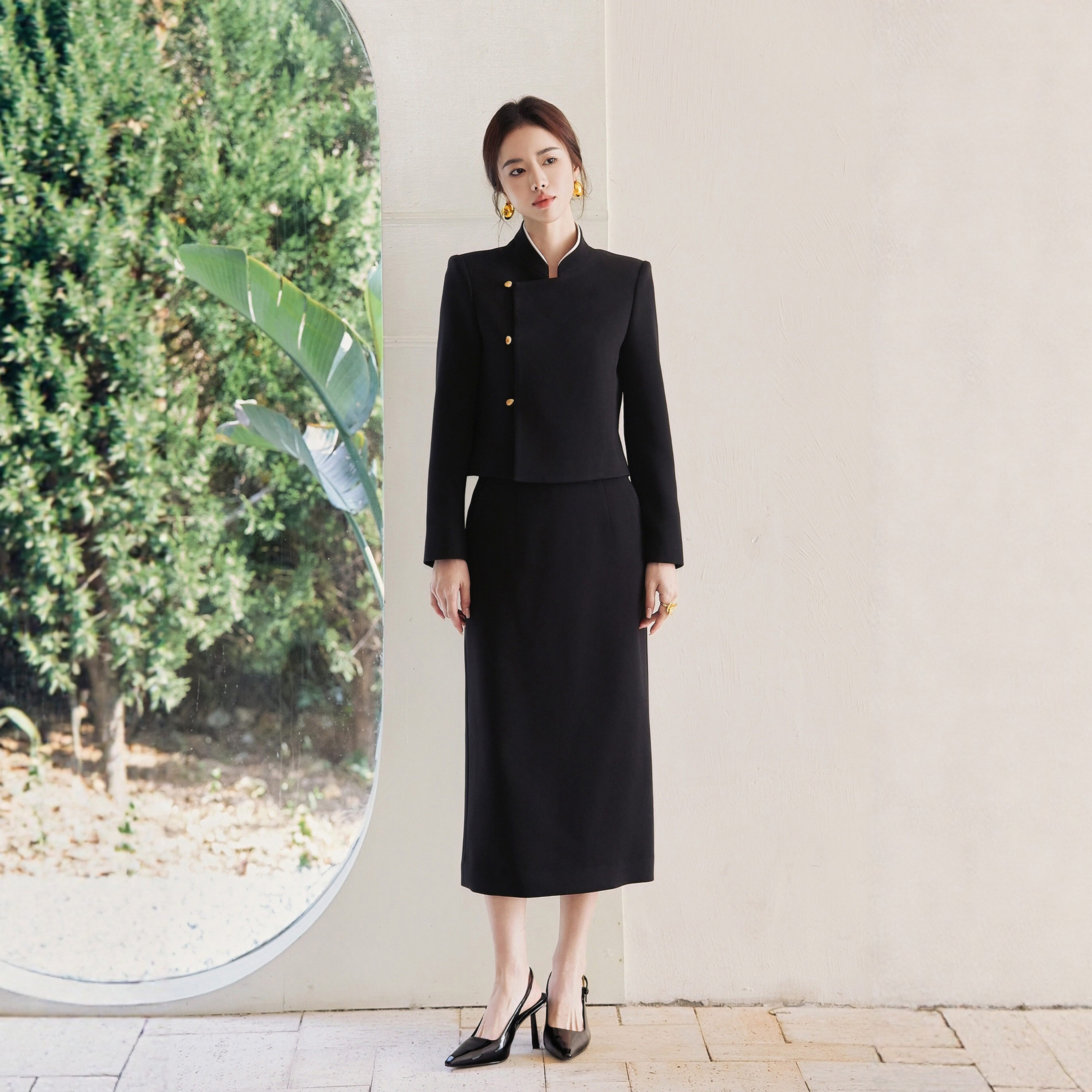 黑色新中式国风套装干练西装两件套女新款短款外套高级感宴会礼服