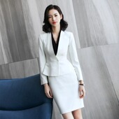 美容院工作服前台工装 气质荷叶边正装 女春秋时尚 白色高端职业套装