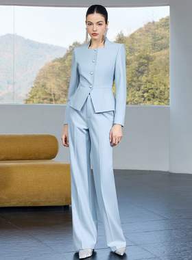 艾尚臣浅蓝色宴会礼服职业套装女2026新款西装两件套高端商务正装