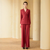 女主持人西服气质冬正式 套装 场合宴会礼服 酒红色西装 高端年会正装
