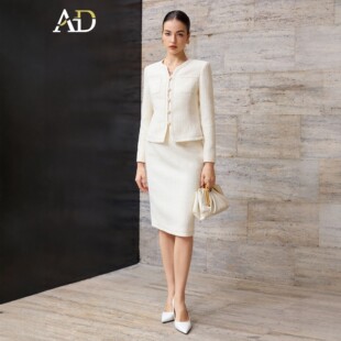 AD小香风白色粗花呢西装套装女春秋高级感精致宴会礼服外套千金感