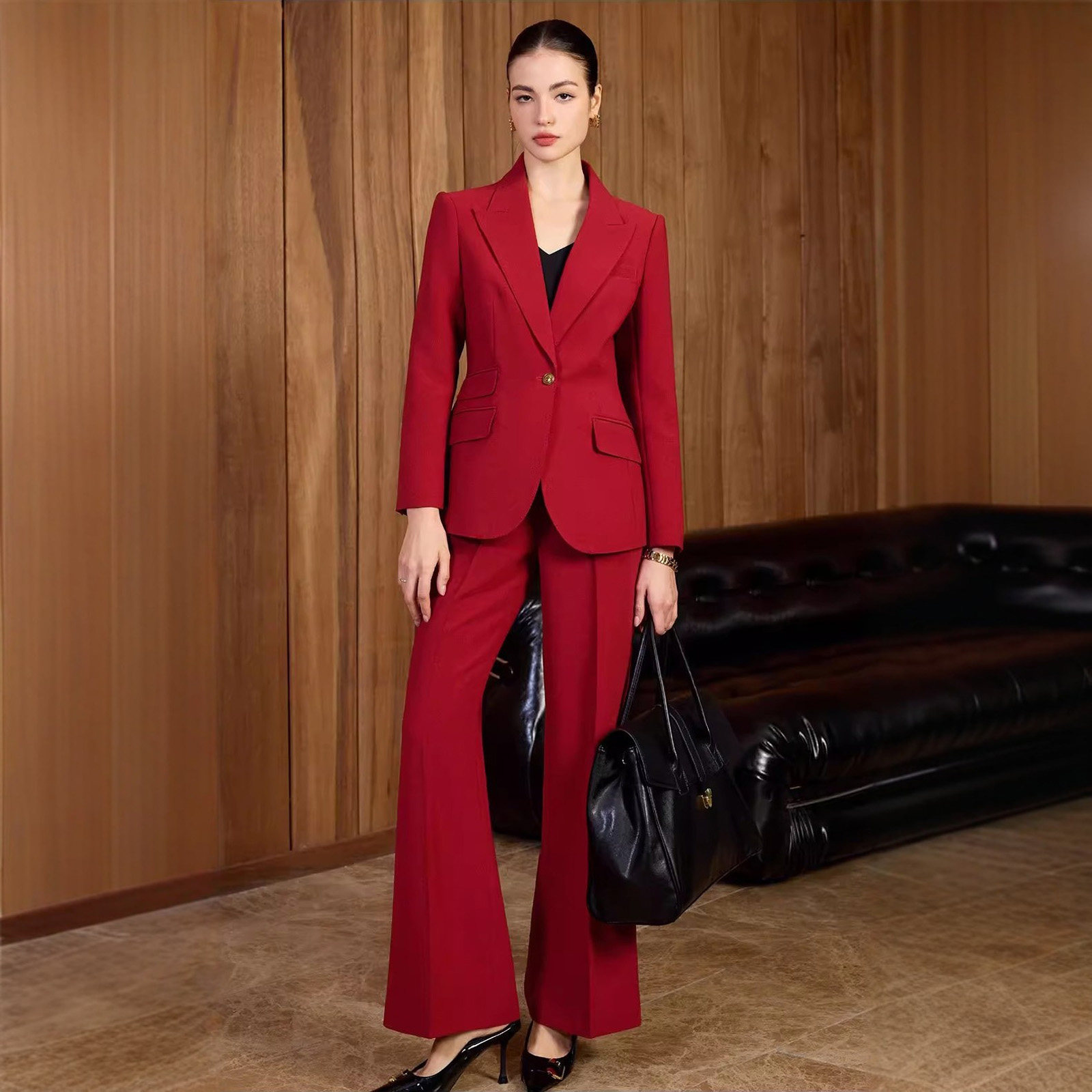AD新年过年红色西装套装女年会正装职业装主持人商务高端宴会礼服