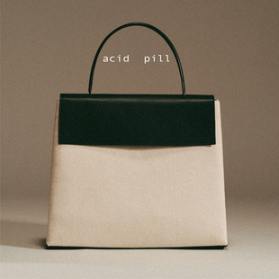 爱喜acid pill｜手拎电脑通勤包双肩包三用包黑白帆布包头层牛皮