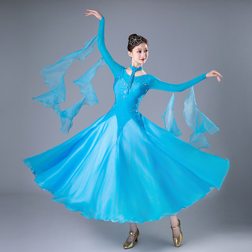 新款摩登舞裙高档裙交谊舞连衣裙大摆国标舞华尔兹表演裙演出服装