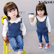 Quần yếm denim nữ 2019 xuân thu trẻ em 1-3 thời trang nữ bé mùa thu trẻ em quần ngoại - Quần jean