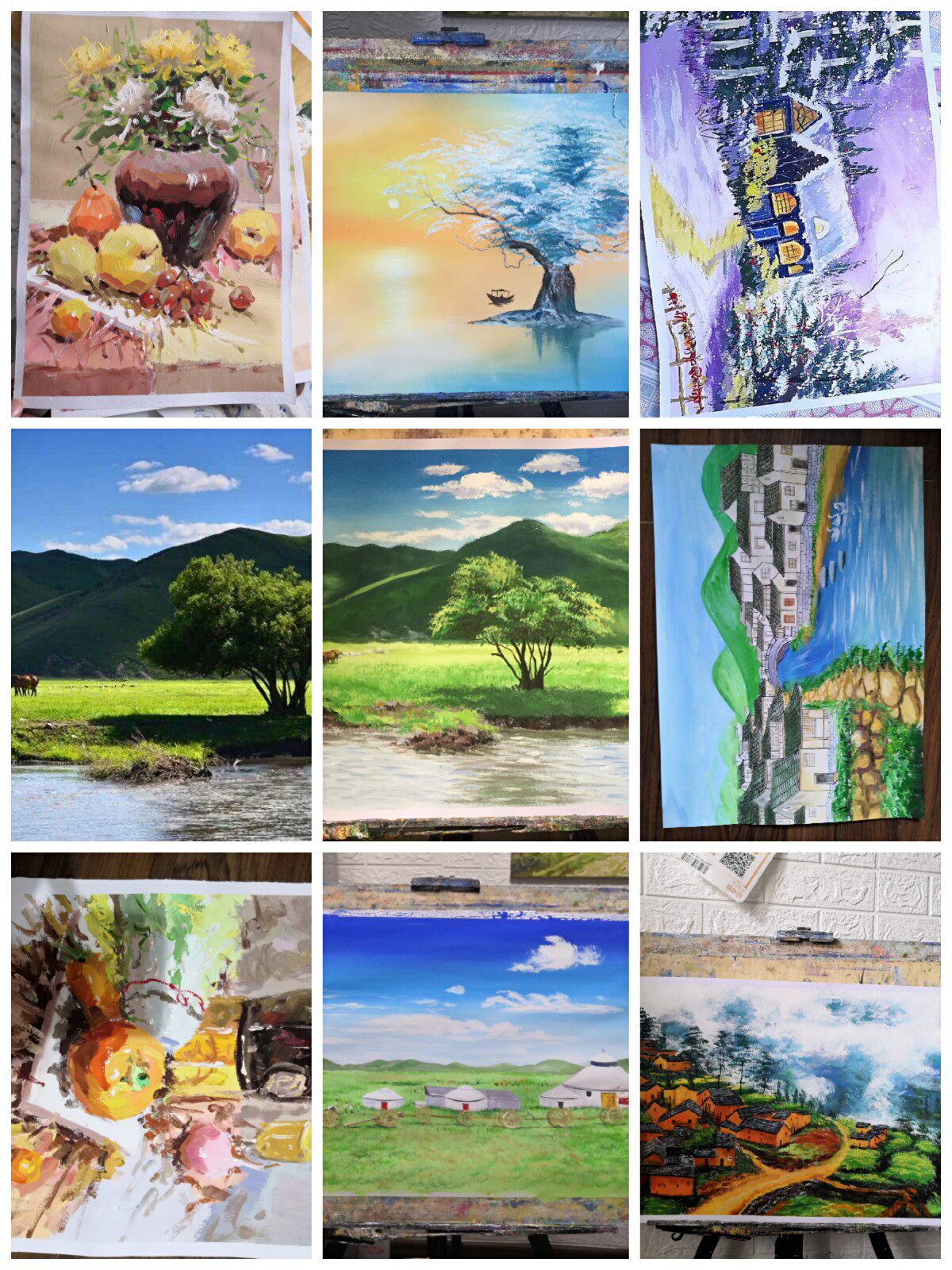 水粉画代画色彩静物素描风景画婺源宏村写生水粉画代画油画素描