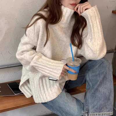 高领毛衣女软糯秋冬季加厚外穿温柔慵懒风套头针织衫宽松内搭上衣