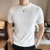 毛衣男纯色针织衫 修身 打底衫 潮流短袖 立领半袖 线衣t恤半高领体恤