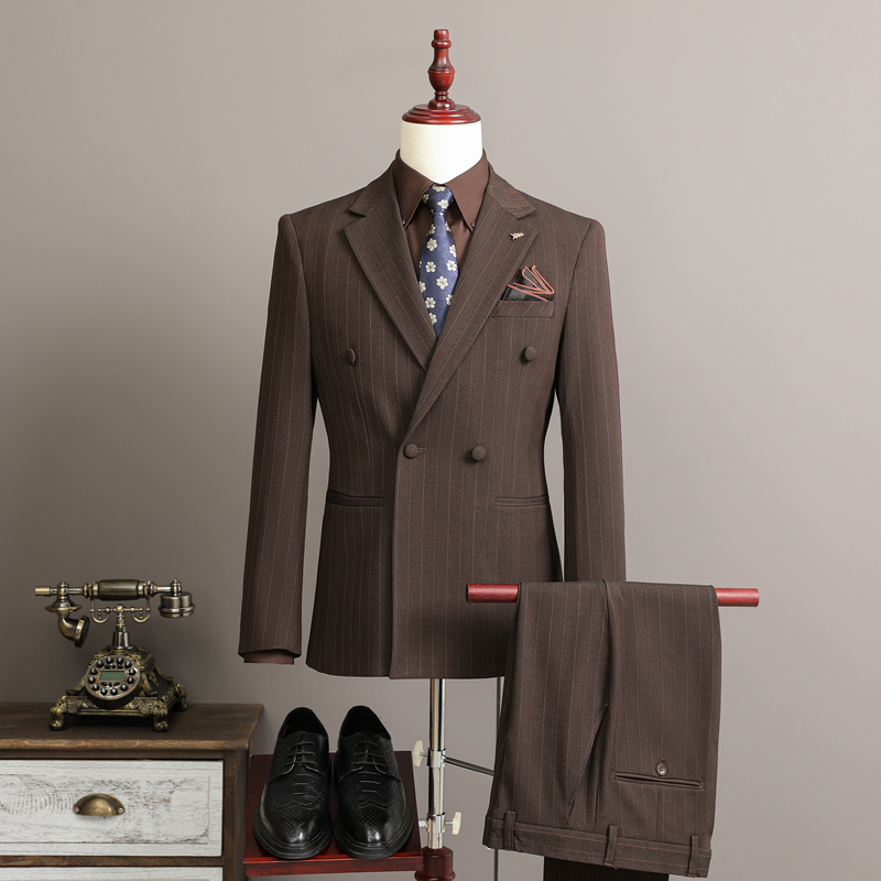 三件套西装套装男条纹英伦风西服
