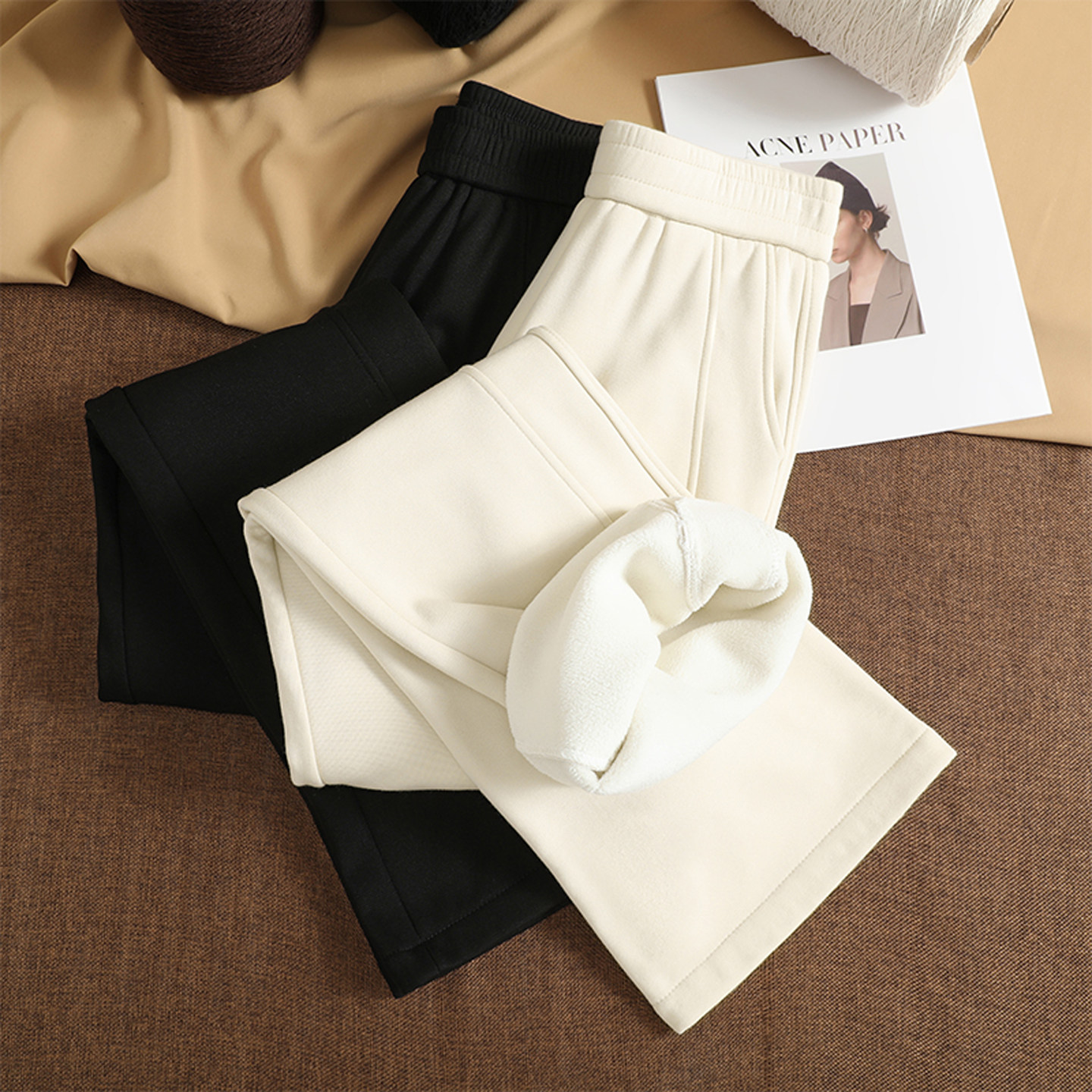 高腰加绒米白微喇叭休闲裤女开叉不贴腿垂顺大码加长加厚显瘦保暖,女装/女士精品,休闲裤,淘宝优惠券,粉丝福利购,淘宝优惠卷
