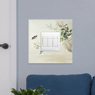 花鸟中式装饰开关贴墙贴装饰贴床头灯贴画开关灯保护套插座