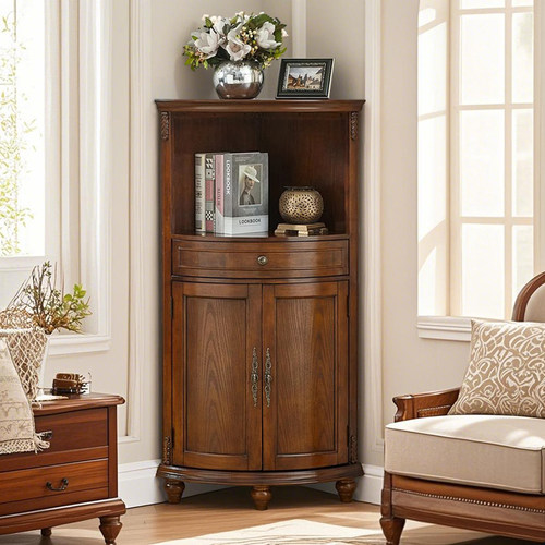 美式实木角柜 简约欧式小酒柜客厅转角拐角餐厅三角形角落餐边柜