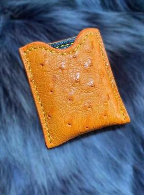手工皮具定制都鹏橘黄色鸵鸟皮雪茄剪皮套收纳包男女通用