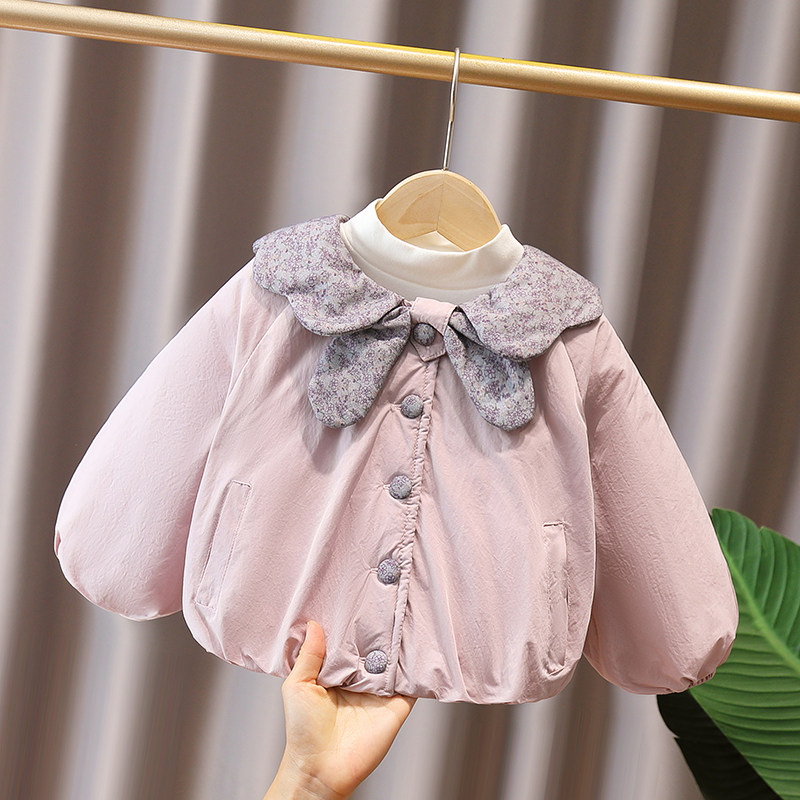 女童加厚棉服外套2026秋冬新款女宝宝洋气娃娃领棉衣小童夹棉上衣