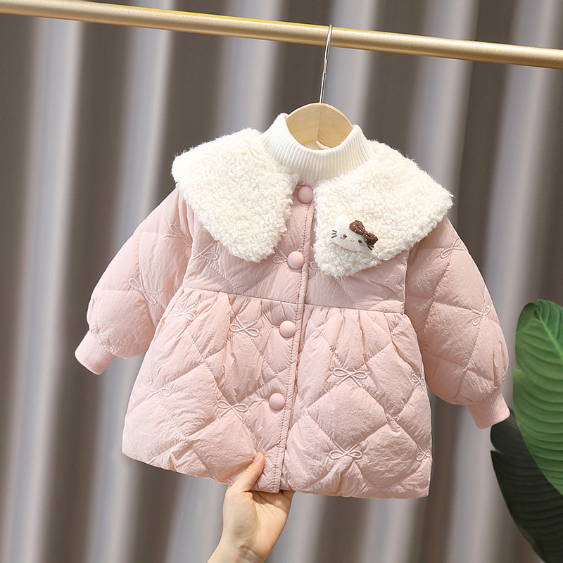 女童加绒加厚棉服2025新款冬季儿童冬款小猫棉衣女宝宝保暖棉袄潮
