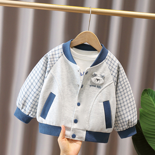 儿童棒球服外套春秋款2026新款男女童宝宝格子夹克小童休闲上衣潮