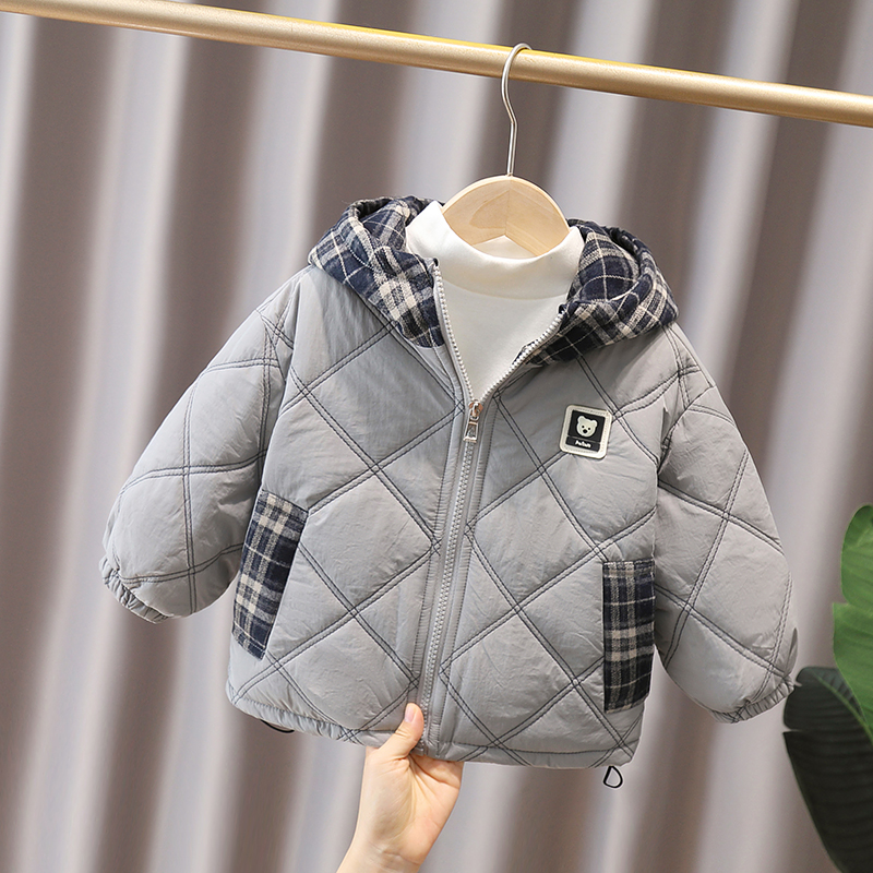 儿童冬装外套男童保暖棉衣2025冬季新款洋气夹棉棉服二棉连帽外套