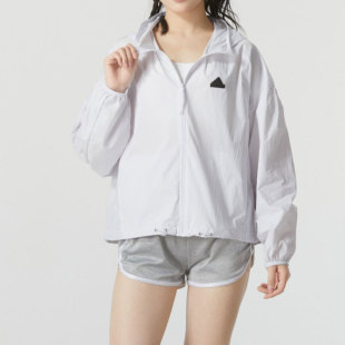 adidas阿迪达斯三叶草女子白色运动休闲连帽外套夹克GF0115