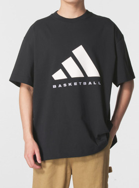 adidas/阿迪达斯男子春夏宽松透气纯棉圆领运动休闲短袖T恤JX5575