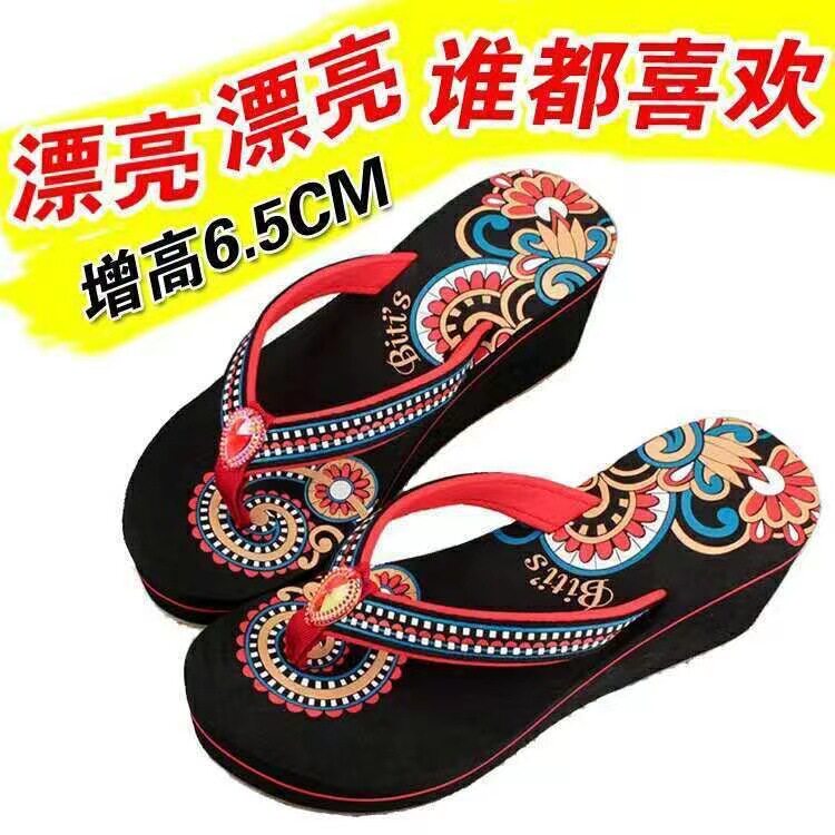 夏季沙滩女凉越南人字拖女高跟防滑橡胶底耐磨夹脚沙滩女款人