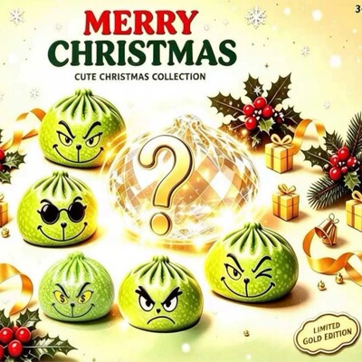 Grinch圣诞款绿毛怪格林奇包子解压捏捏乐礼物盲盒创意仿真发泄减